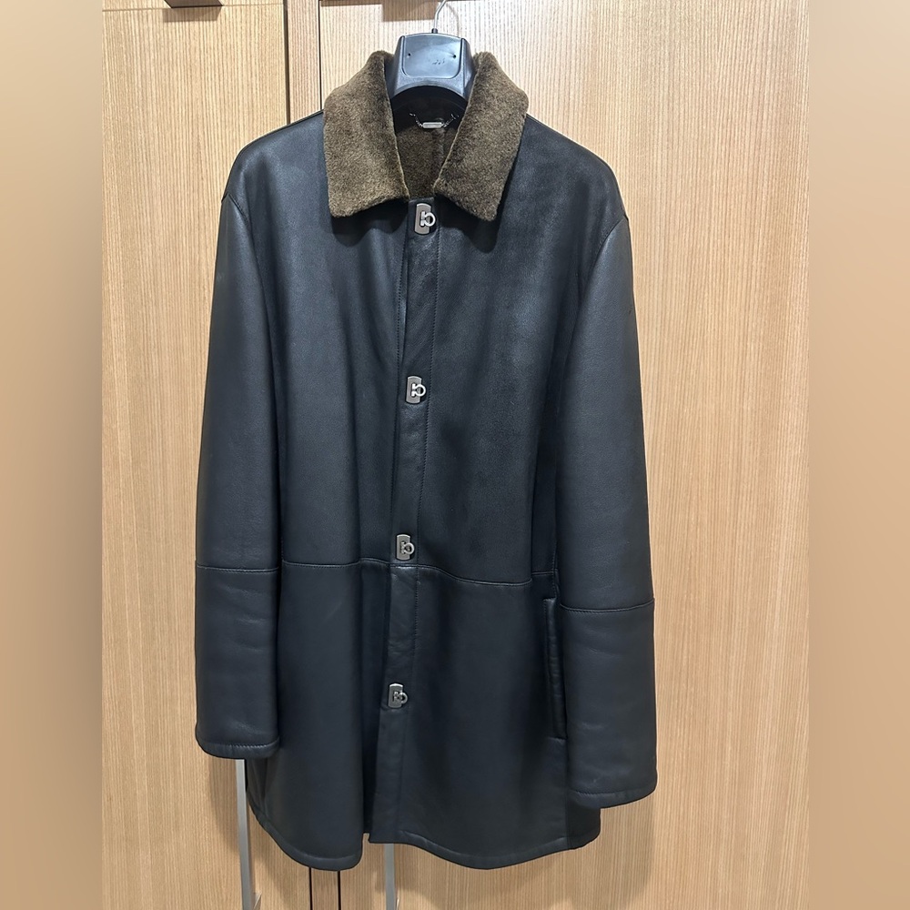 Salvatore Feraggamo man leather fur coat.